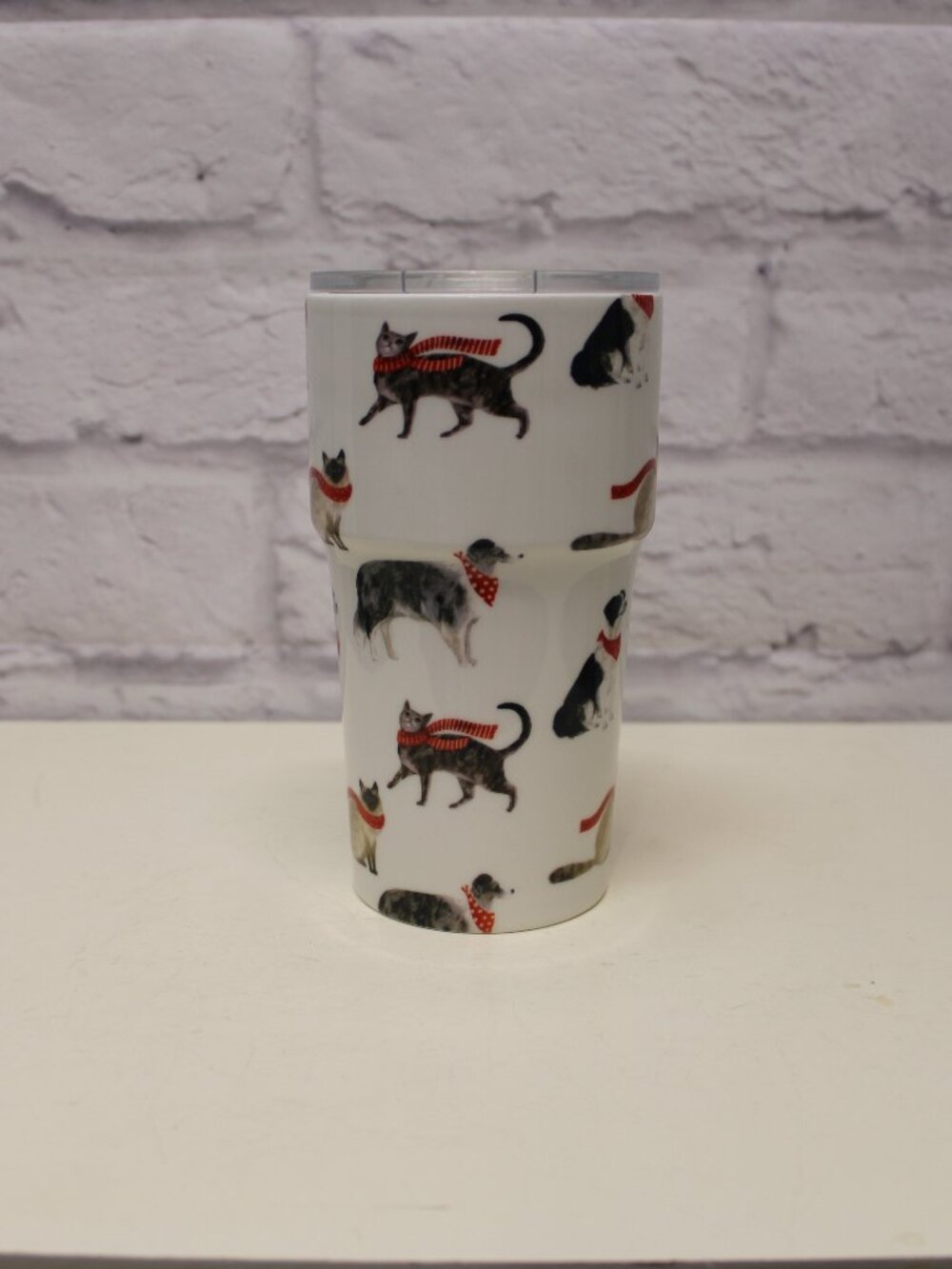 Cypress Double Wall Ceramic Cat Dog Companion Coffee Cup with Lid 13 oz